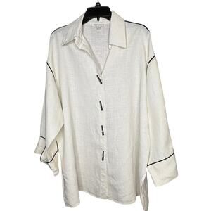 Courtney Washington 100% Linen Button Down Cream Lagenlook Tunic Size XL